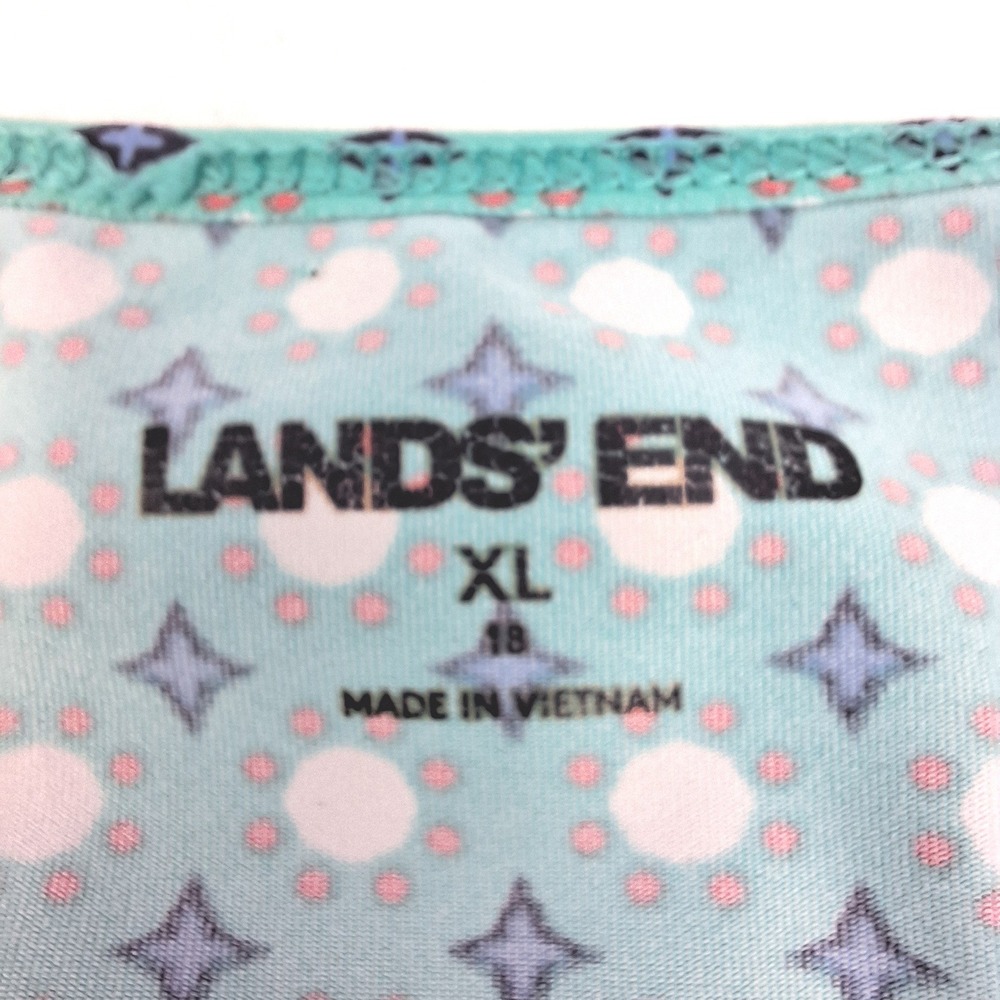 Lands End Top Womens XL Teal Blue Geometric Medallion Long Sleeve Crewneck Shirt - Picture 3 of 4